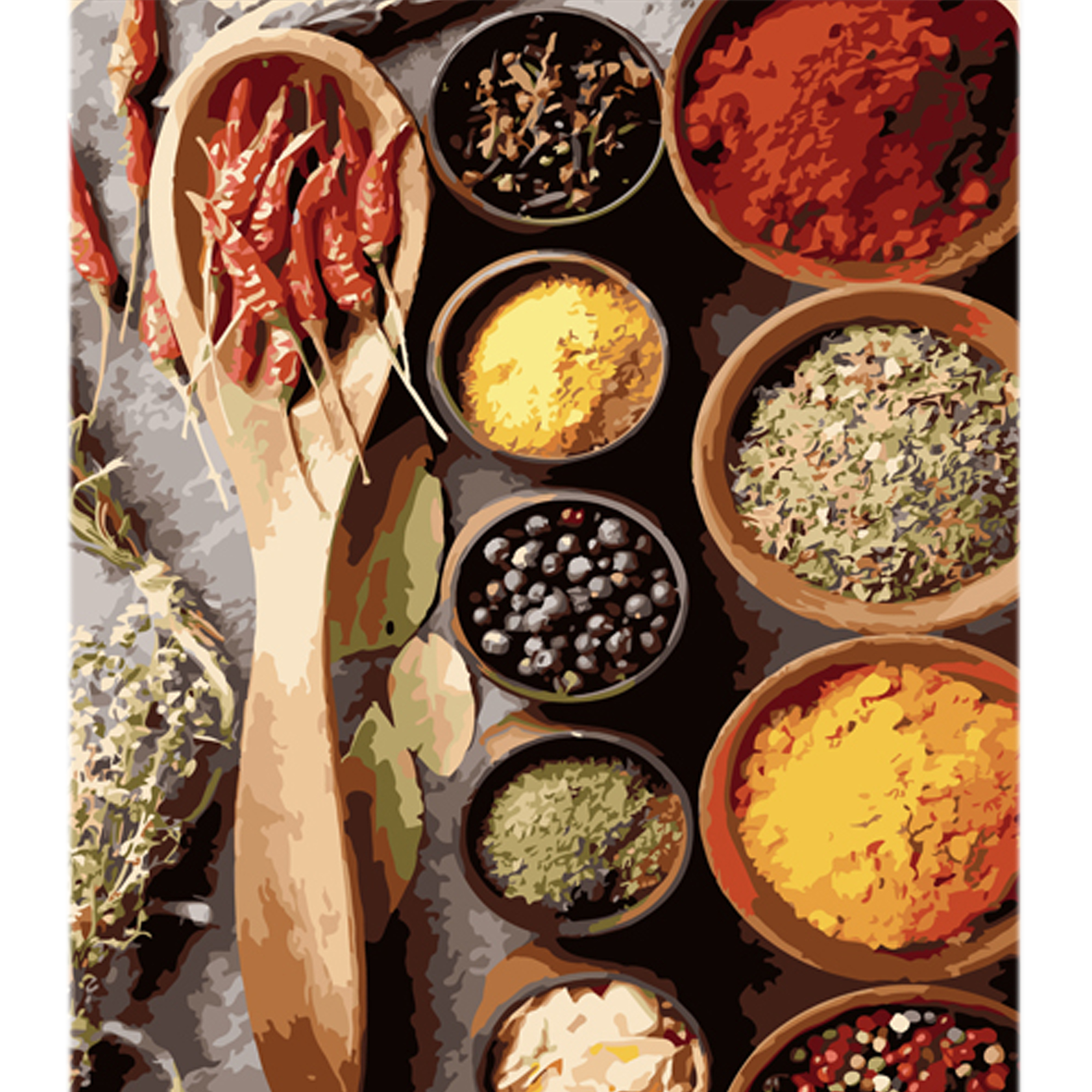 A set of spices on a colored background, size 40x50 cm (MZ007)