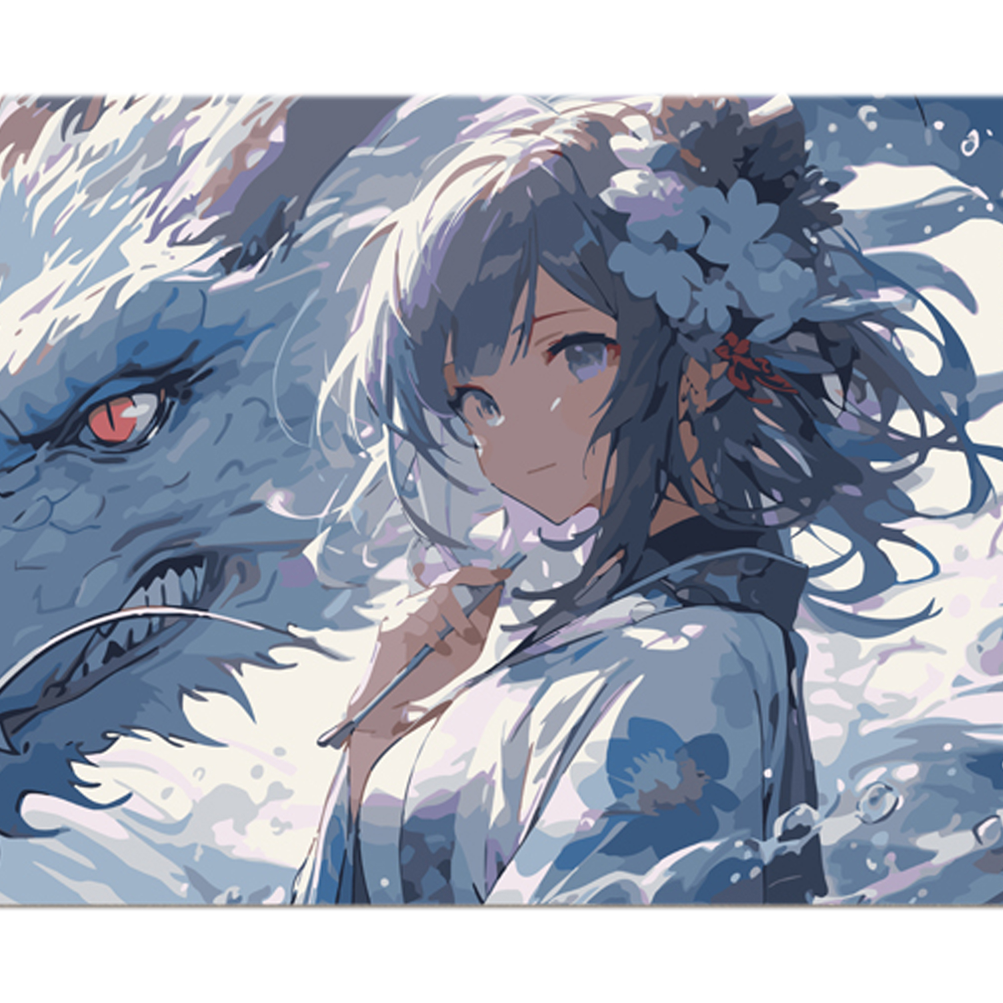 Dragon and anime girl on a colored background size 40x50 cm (MZ030)