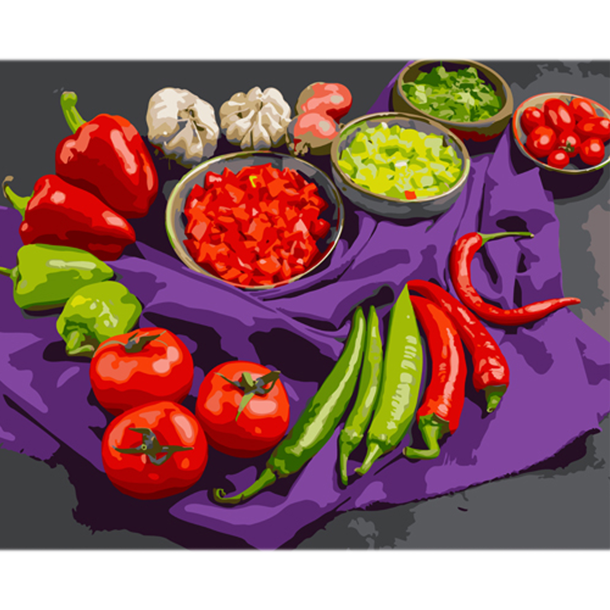 Variety of vegetables on a colored background size 40x50 cm (MZ049)