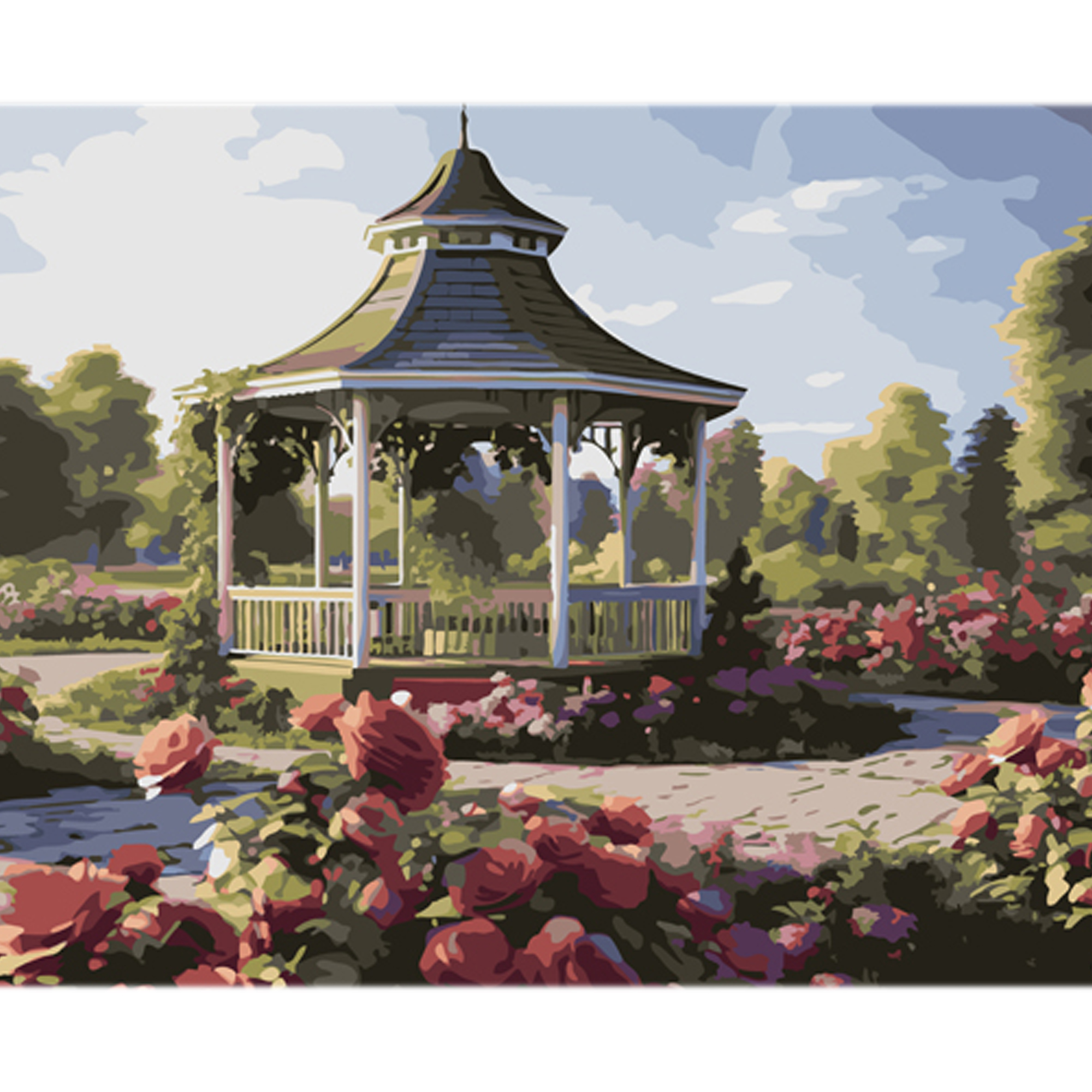 Gazebo among flowers on a colored background size 40x50 cm (MZ053)