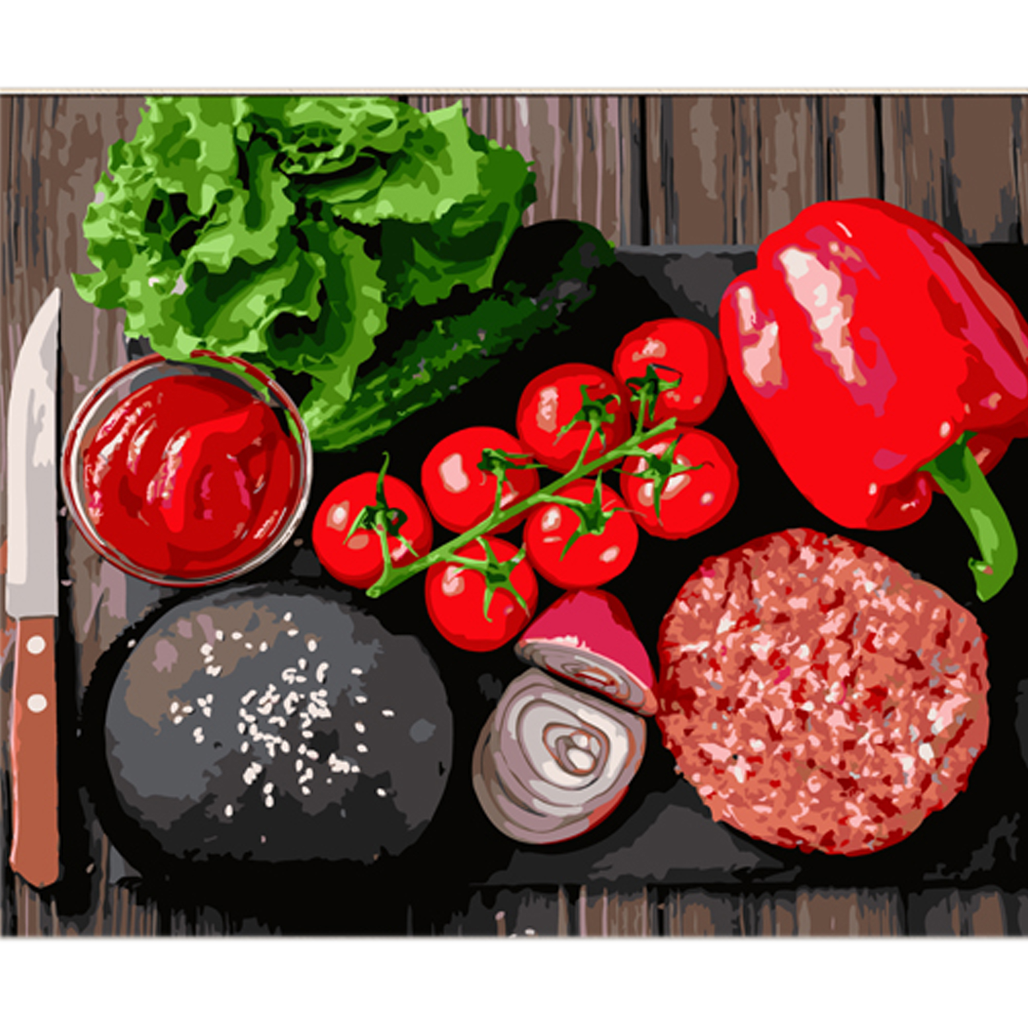 Vegetable assortment on a colored background size 40x50 cm (MZ056)