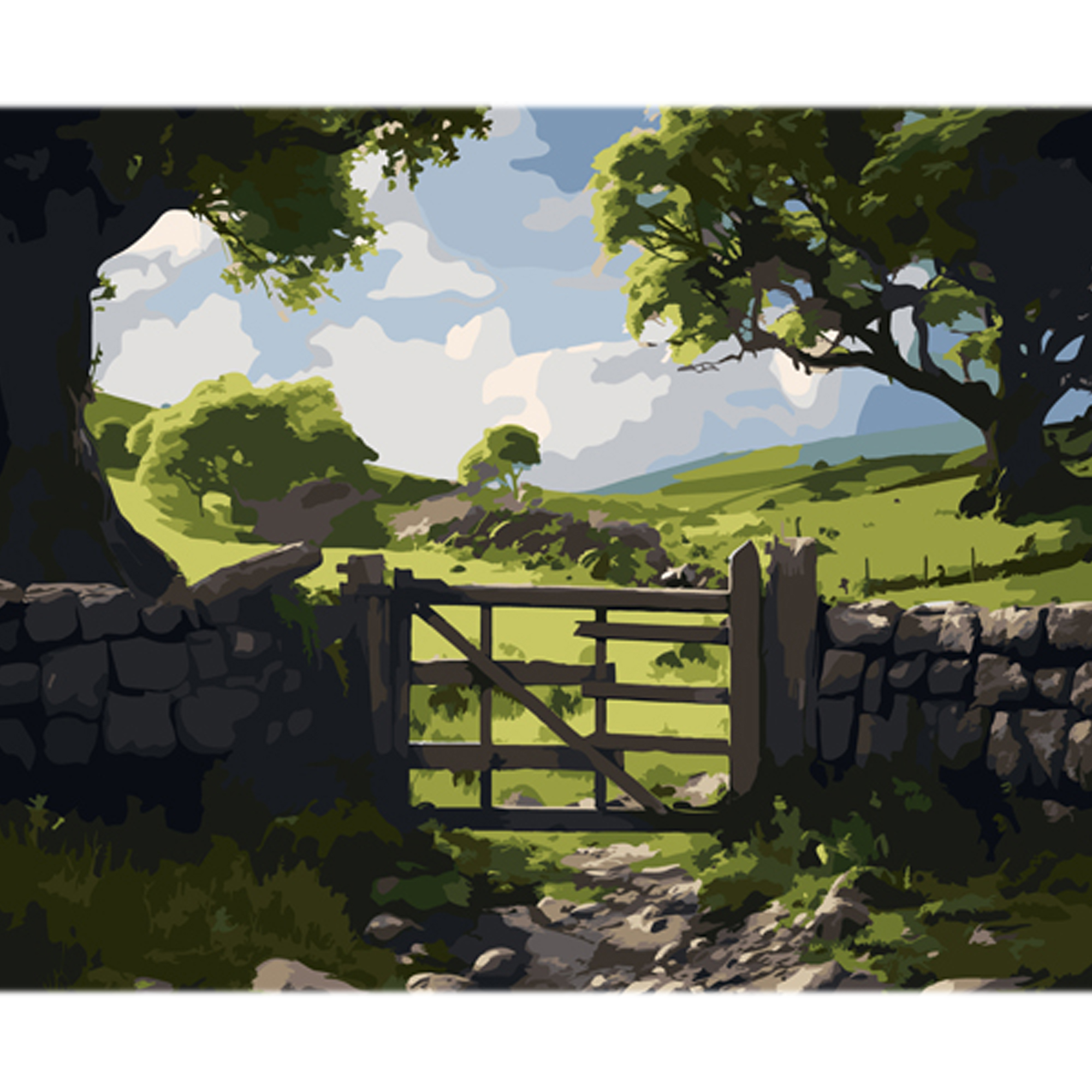 Nature outside the fence on a colored background, size 40x50 cm (MZ063)