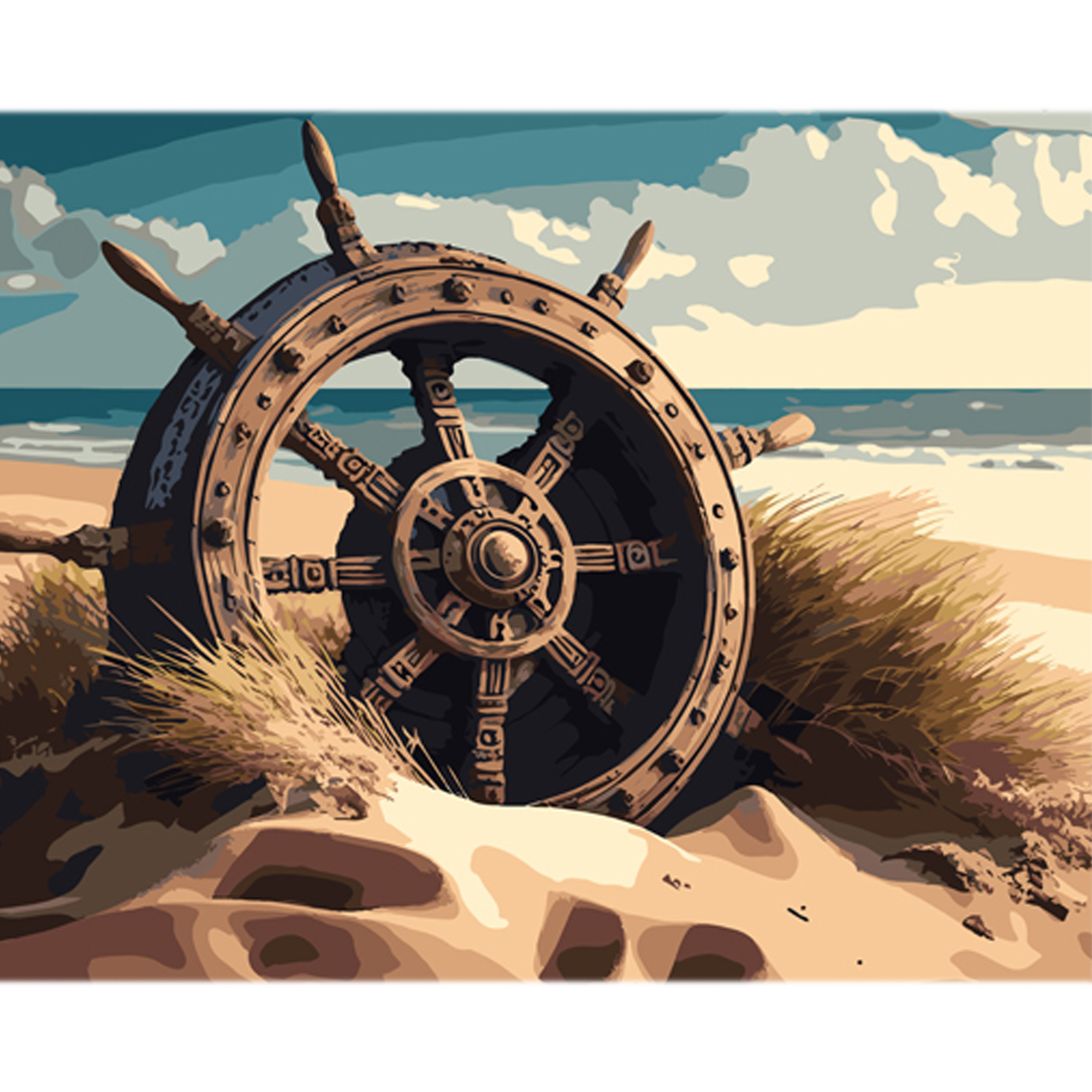 Sea helm on the beach on a colored background size 40x50 cm (MZ070)