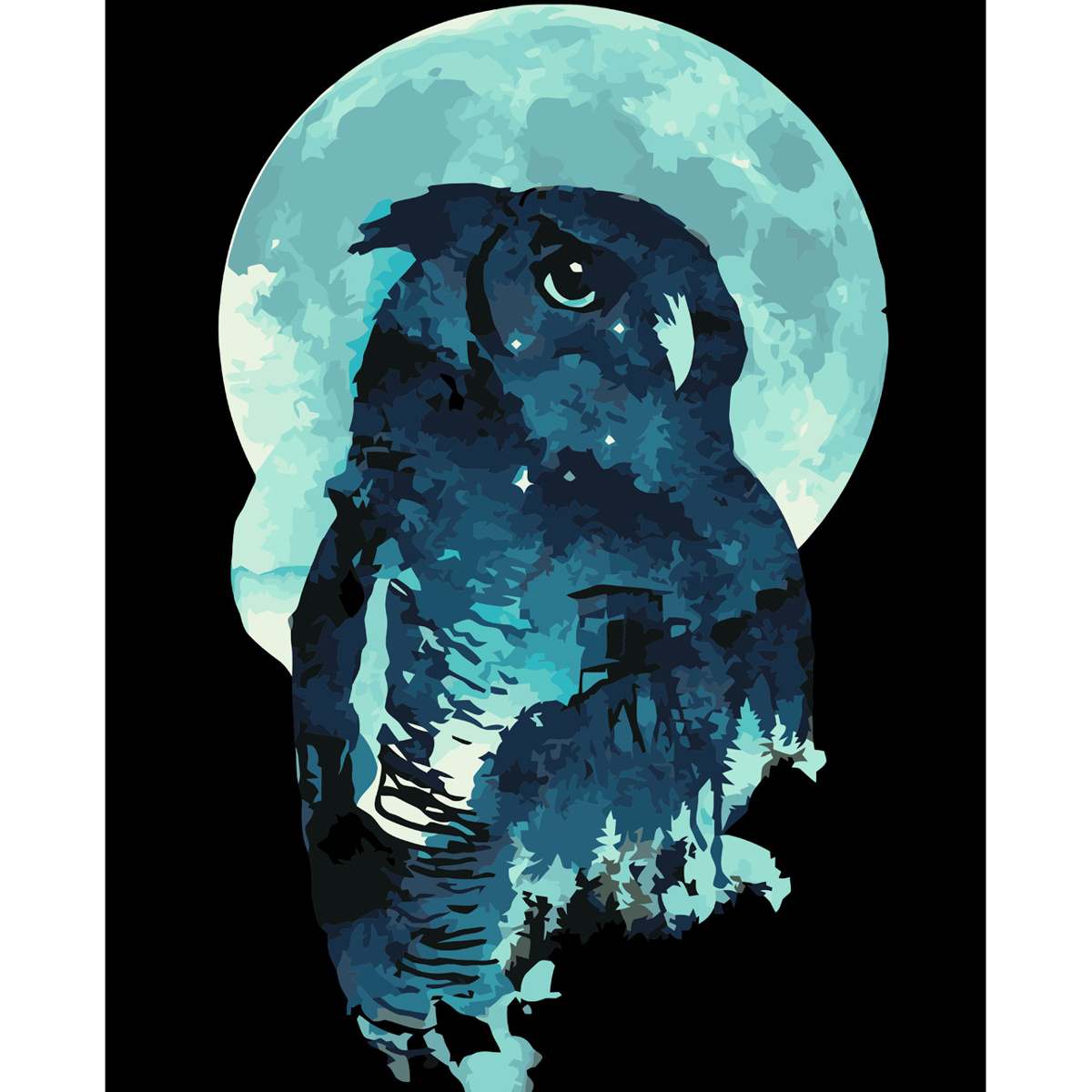 Owl on the background of the moon with varnish size 40х50 cm VA-3603