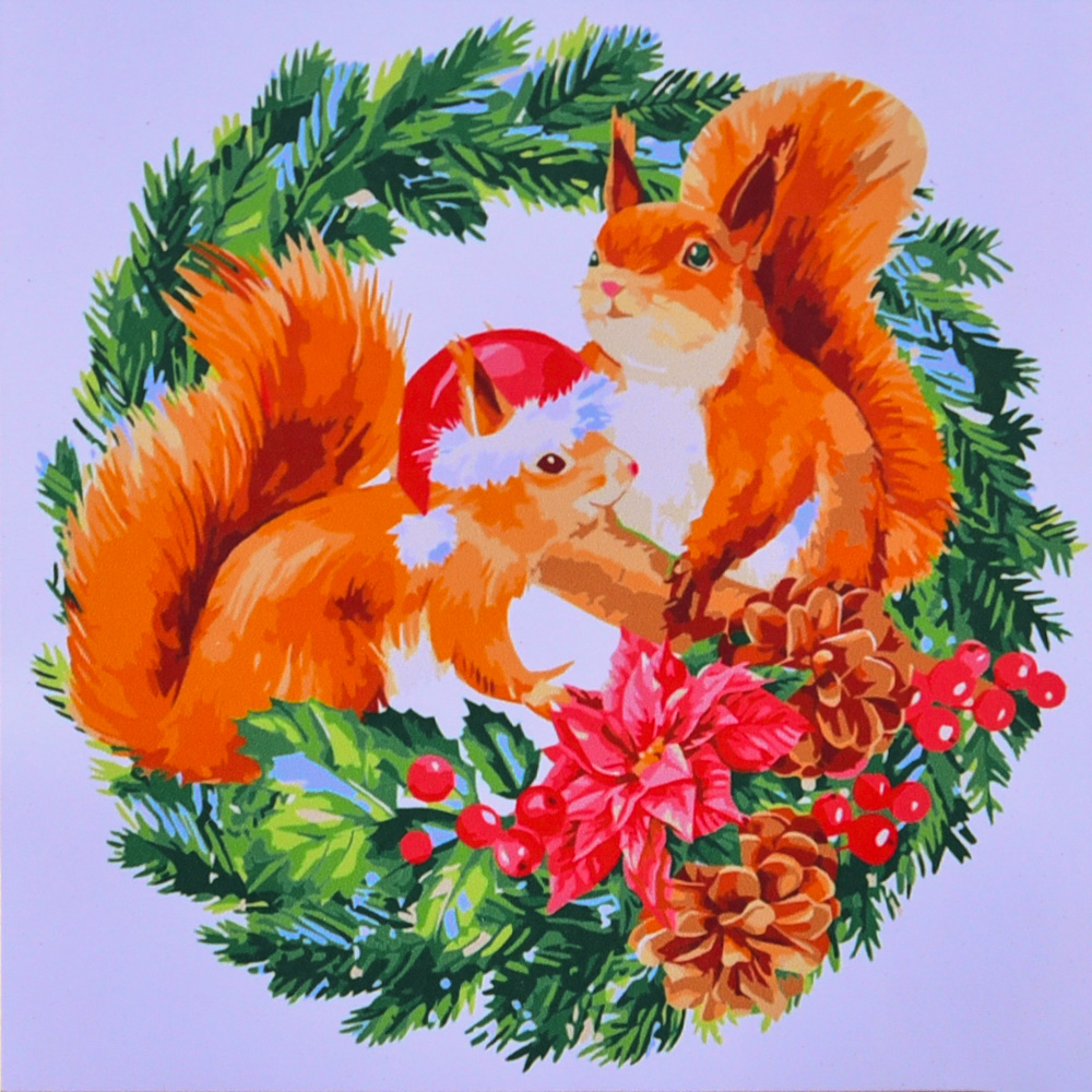Winter squirrels with varnish and level, 40x40 cm (SK058)