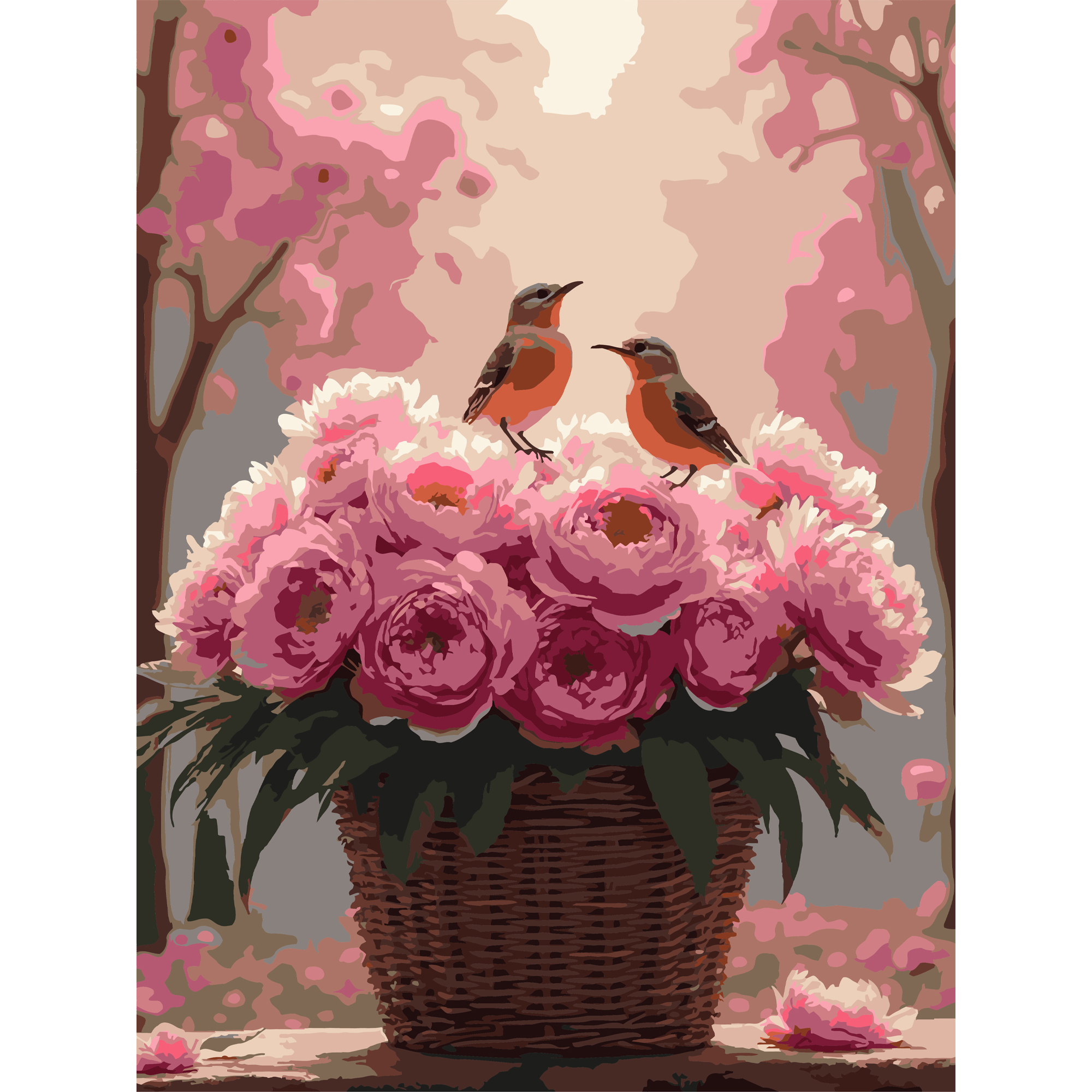 Peonies with birds  30Х40 (SS-1273)