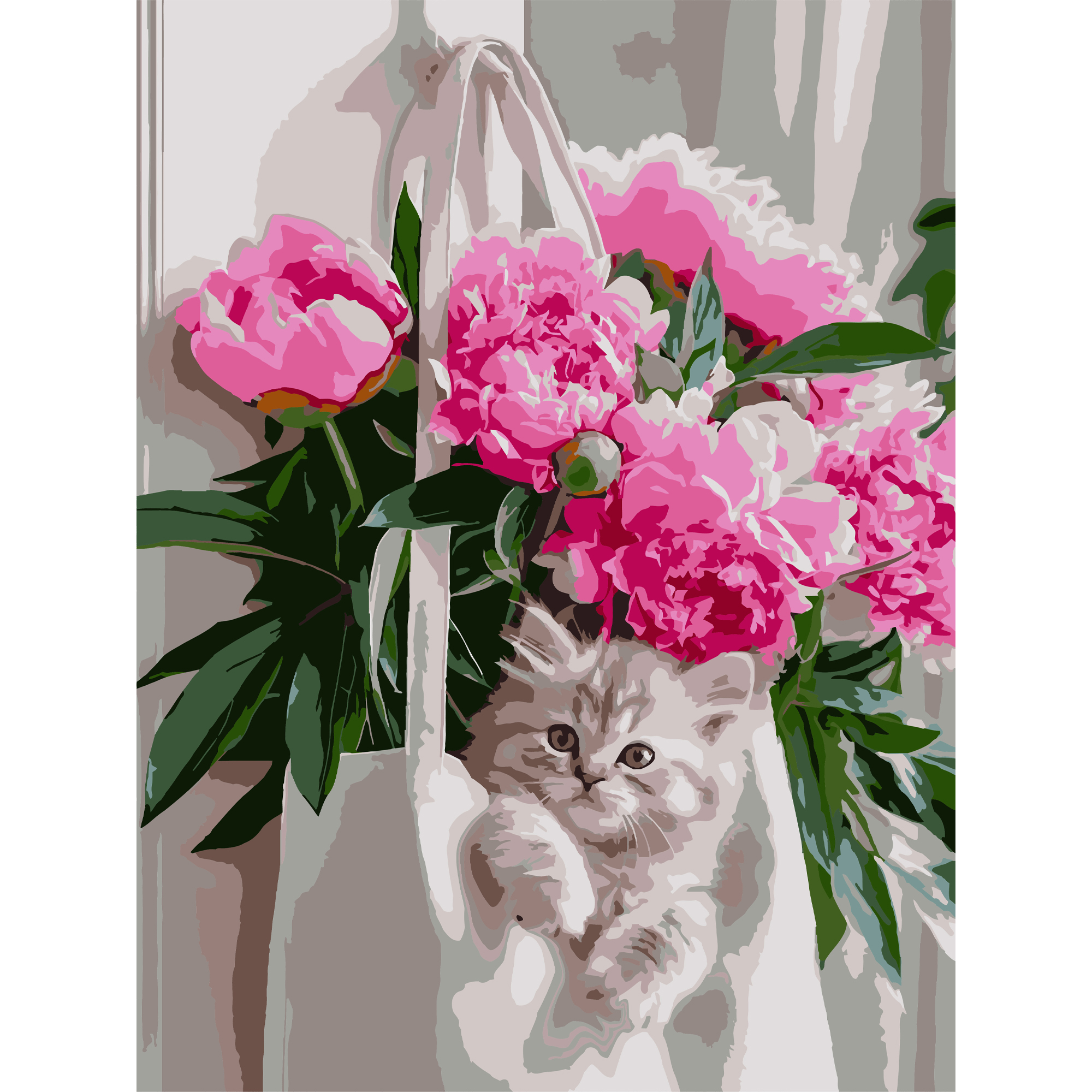 Cat with peonies  30Х40 (SS-1275)