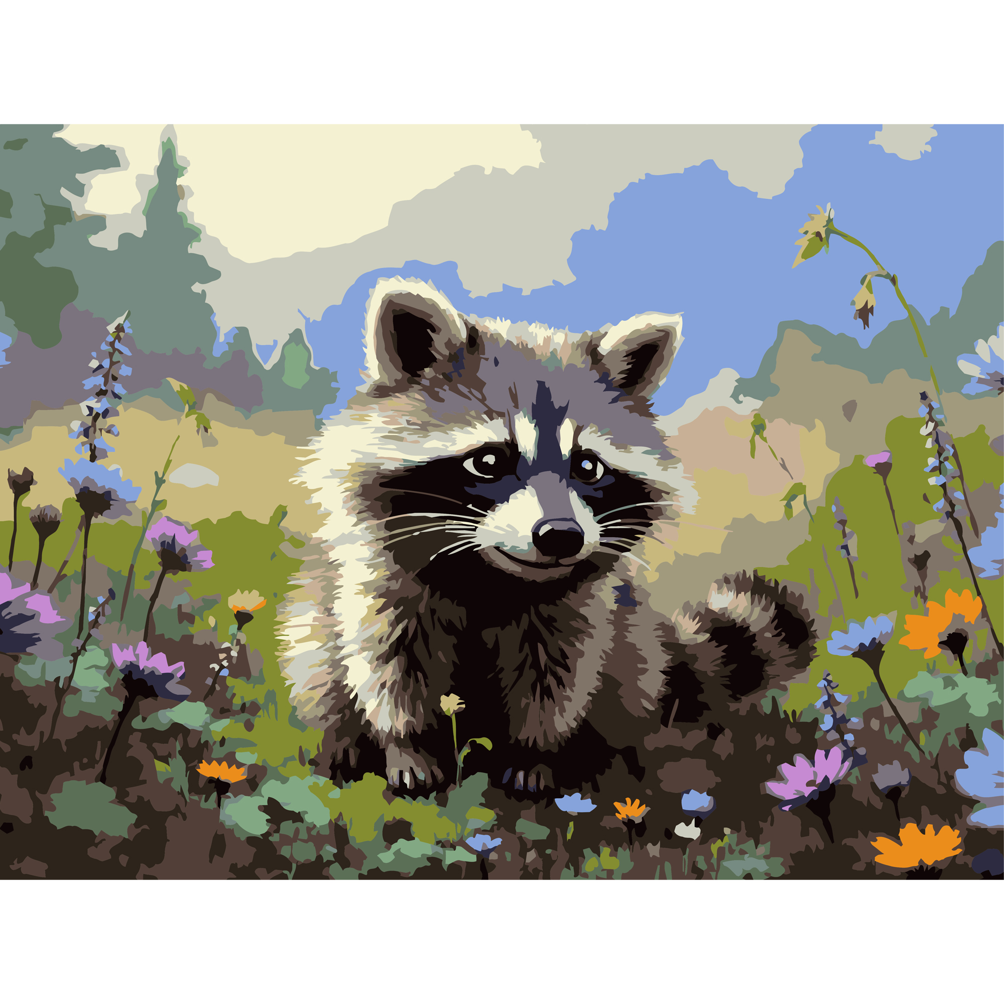Raccoon in flowers  30Х40 (SS-1302)