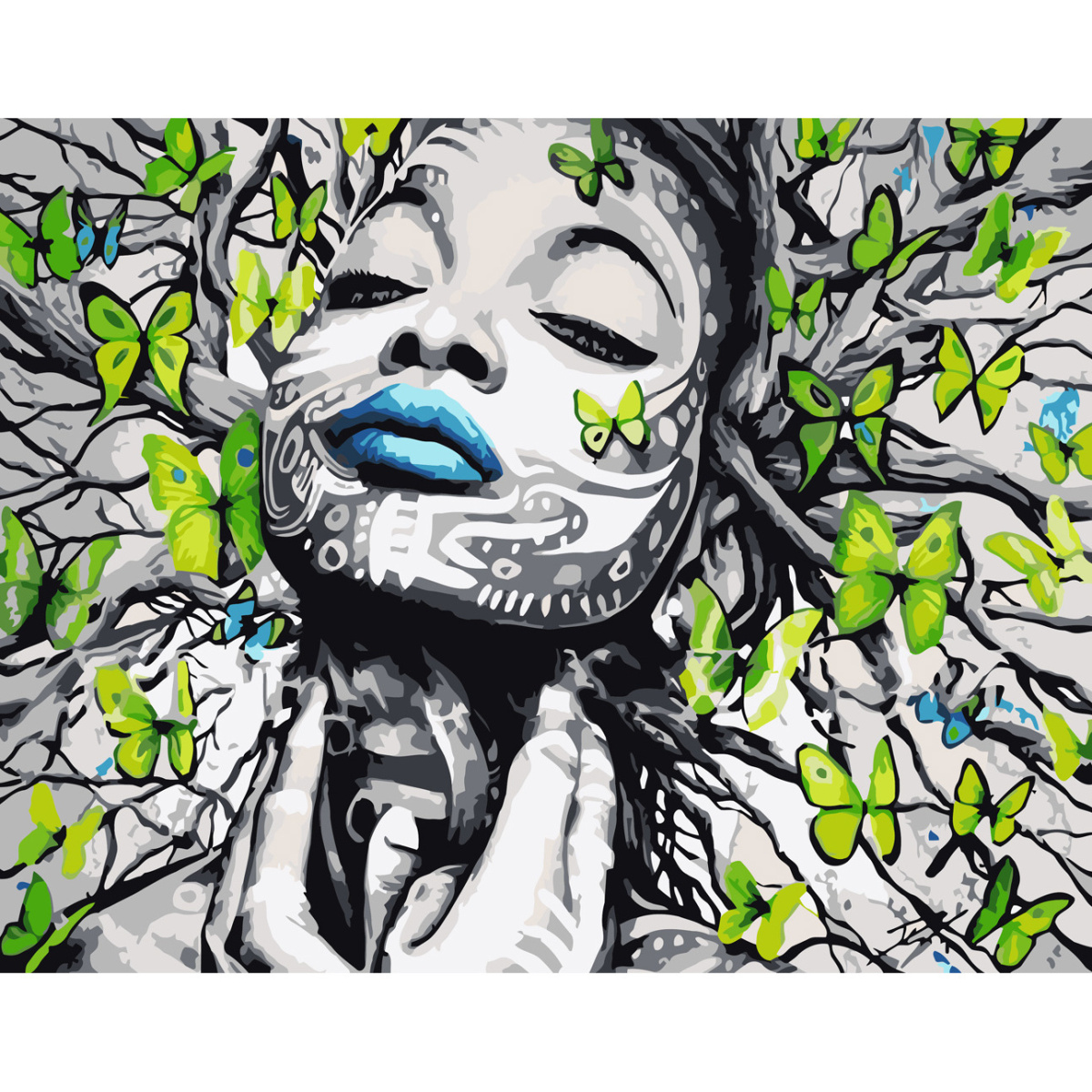 Butterflies near the face with varnish and level 40x50 cm (SS6479)