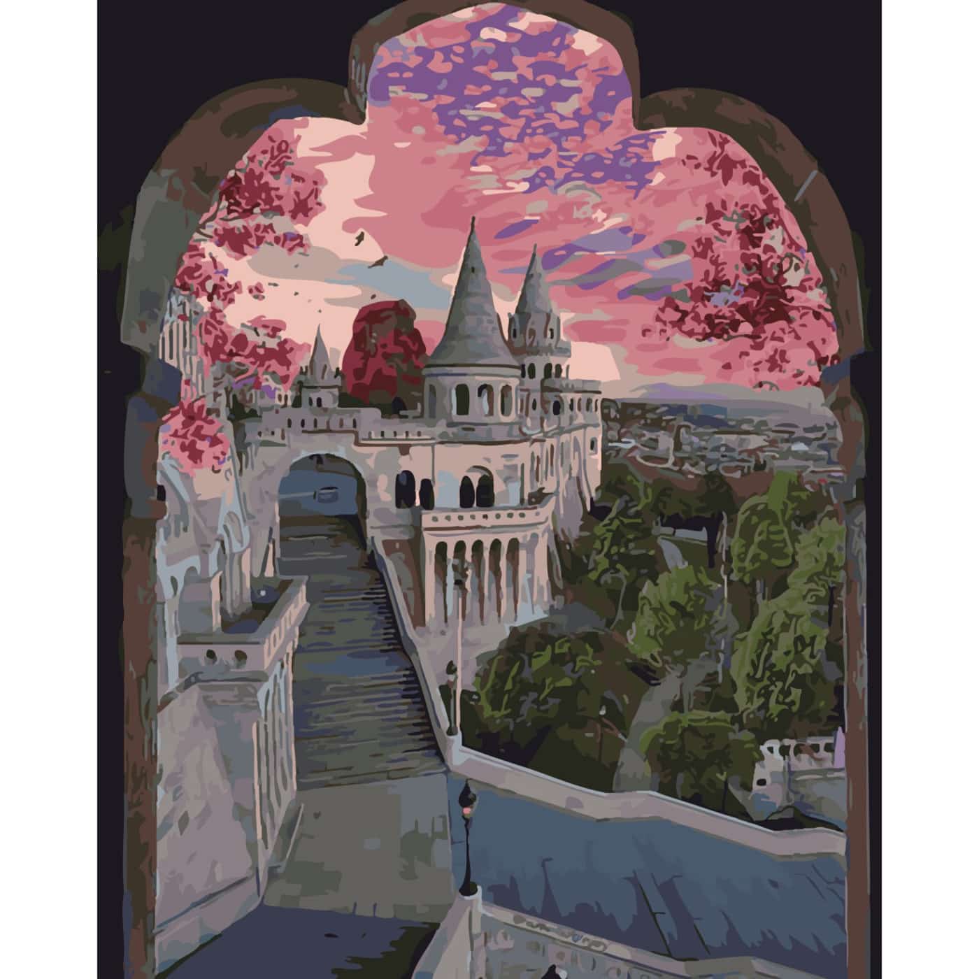 Between the parts of the castle on a colored background, size 40x50 cm (SY6508)
