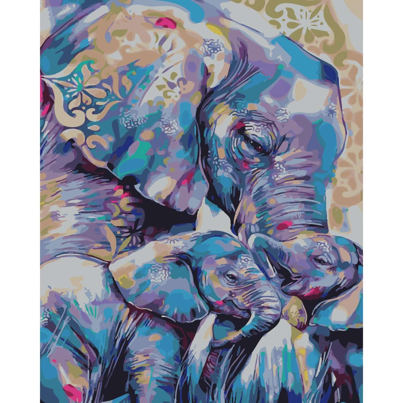 Mother with baby elephants on a colored background, size 40x50 cm (SY6519)