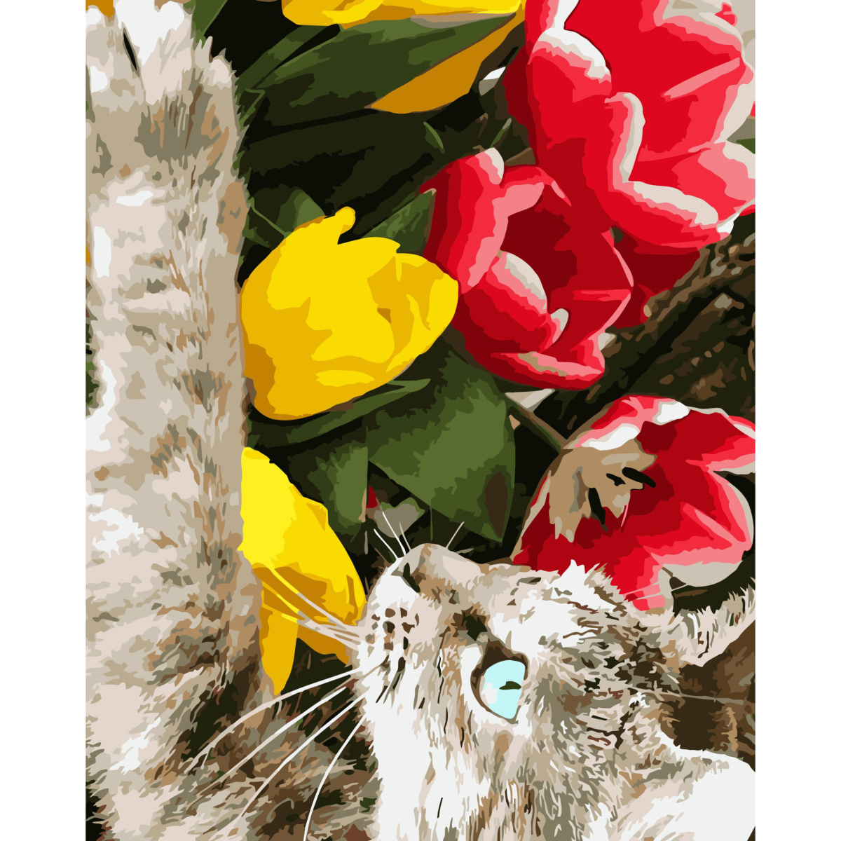 Котик с тюльпанами с лаком 40х50 см (SY6810)