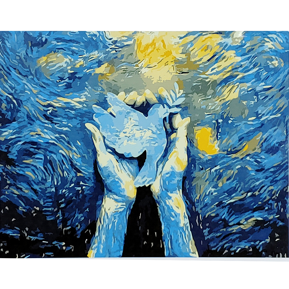 Dove of peace in the palms with varnish size 40х50 sm (SY6934)