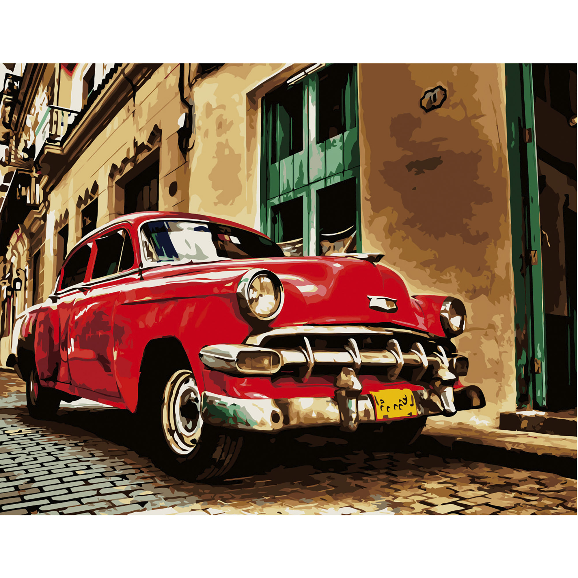 Red retro car on a colored background size 40x50 cm (VA-2741)