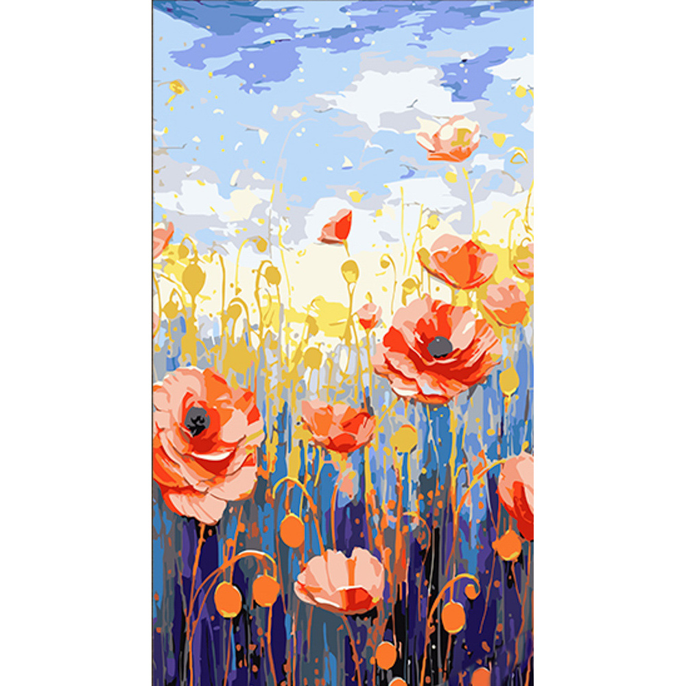 Lush flowering of poppies in a field 50x25 cm (WW150)