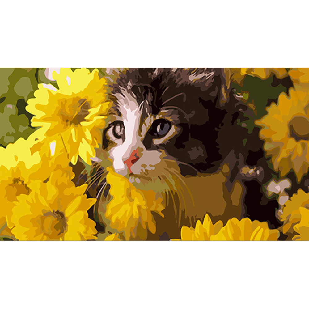 Cat in flowers 50x25 cm (WW195)