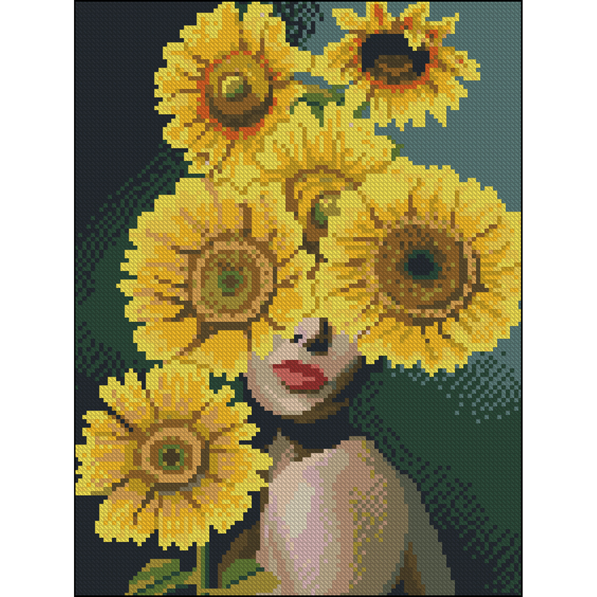 Lady with sunflowers without stretcher size 30x40 cm (ZAV3040-39)