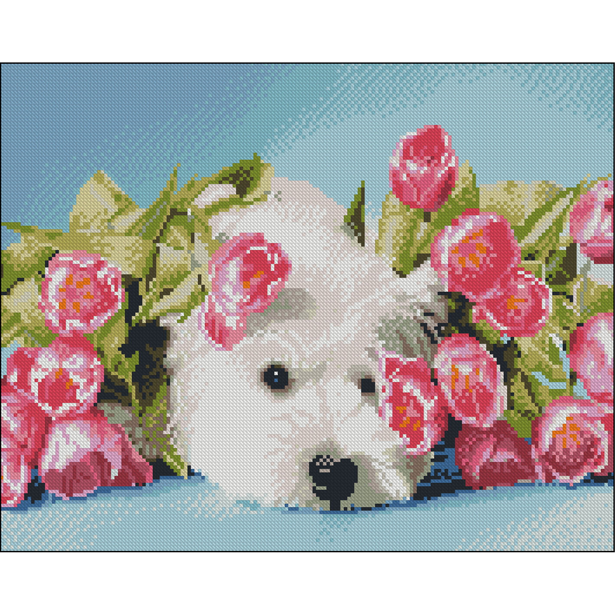 Dog in flowers without stretcher size 40x50 cm (ZAV4050-26)